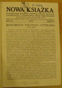 Zdjęcie nr 2 okładki Lam Stanisław /red./ Nowa Książka. 10 zeszytów rocznie poświęconych krytyce literackiej i naukowej oraz bibliografii. Rok VI. 1939. Zeszyty I-VI.