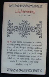 Zdjęcie nr 1 okładki Lichtenberg Georg Christoph Aforyzmy. /Biblioteczka Aforystów/