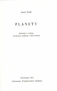 Zdjęcie nr 1 okładki Sadil Josef Planety. /Biblioteka Problemów.Tom 116/