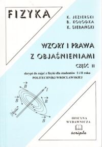 Miniatura okładki Sierański K., Jezierski K., Kołodka B. Wzory i prawa z objaśnieniami. Część II. Skrypt do zajęć z fizyki dla studentów I i II roku Politechniki Wrocławskiej. /Fizyka/