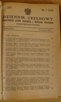 Zdjęcie nr 3 okładki  Skorowidz do Dziennika Urzędowego Ministerstwa Wyznań Religijnych i Oświecenia Publicznego Rzeczypospolitej Polskiej. Rok 1931. Nr. Nr. ogólnego zbioru 1/233 - 12/244. Rocznik XIV. Dziennik Urzędowy Ministerstwa Wyznań Religijnych i Oświecenia Publicznego Rzeczypospolitej Polskiej. Numery 1-3, 6-12.