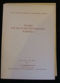 Zdjęcie nr 1 okładki  Śląski Kwartalnik Historyczny Sobótka. Rocznik XXVI(1971) Nr 1.