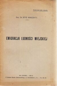 Miniatura okładki Styś Wincenty Emigracja ludności wiejskiej.