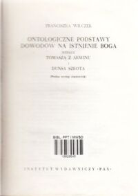 Miniatura okładki Wilczek Franciszka Ontologiczne podstawy dowodów na istnienie Boga według Tomasza z Akwinu i Dunsa Szkota. (Próba oceny stanowisk).